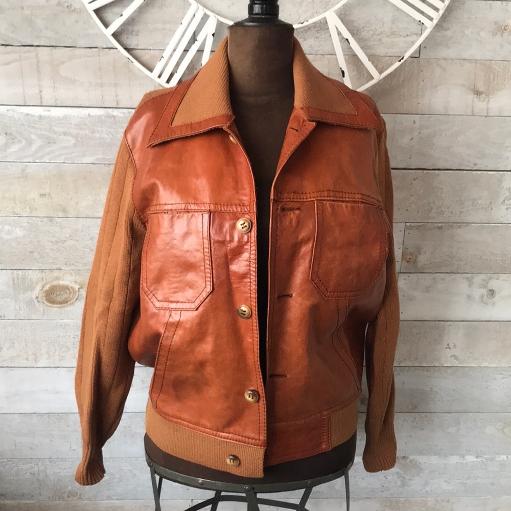 Vintage genuine leather sweater jacket